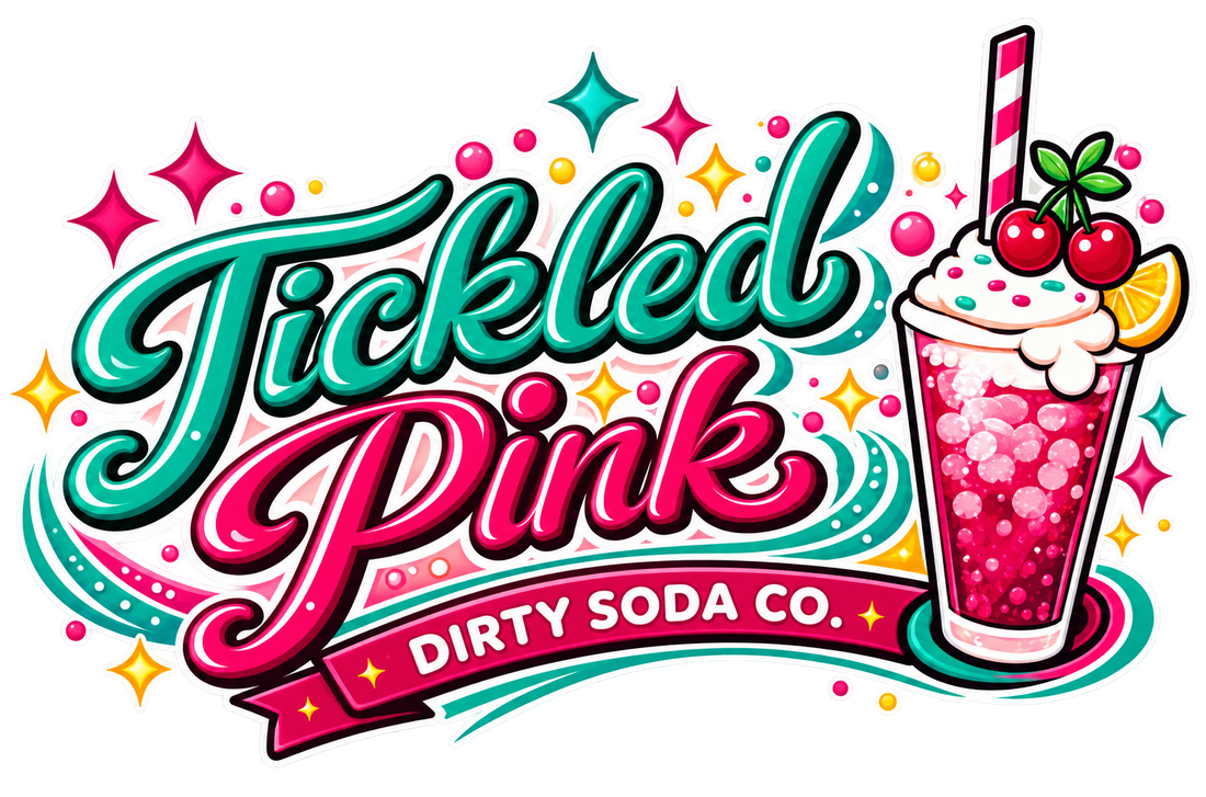 Tickled Pink Dirty Soda Co. logo and drink illustration